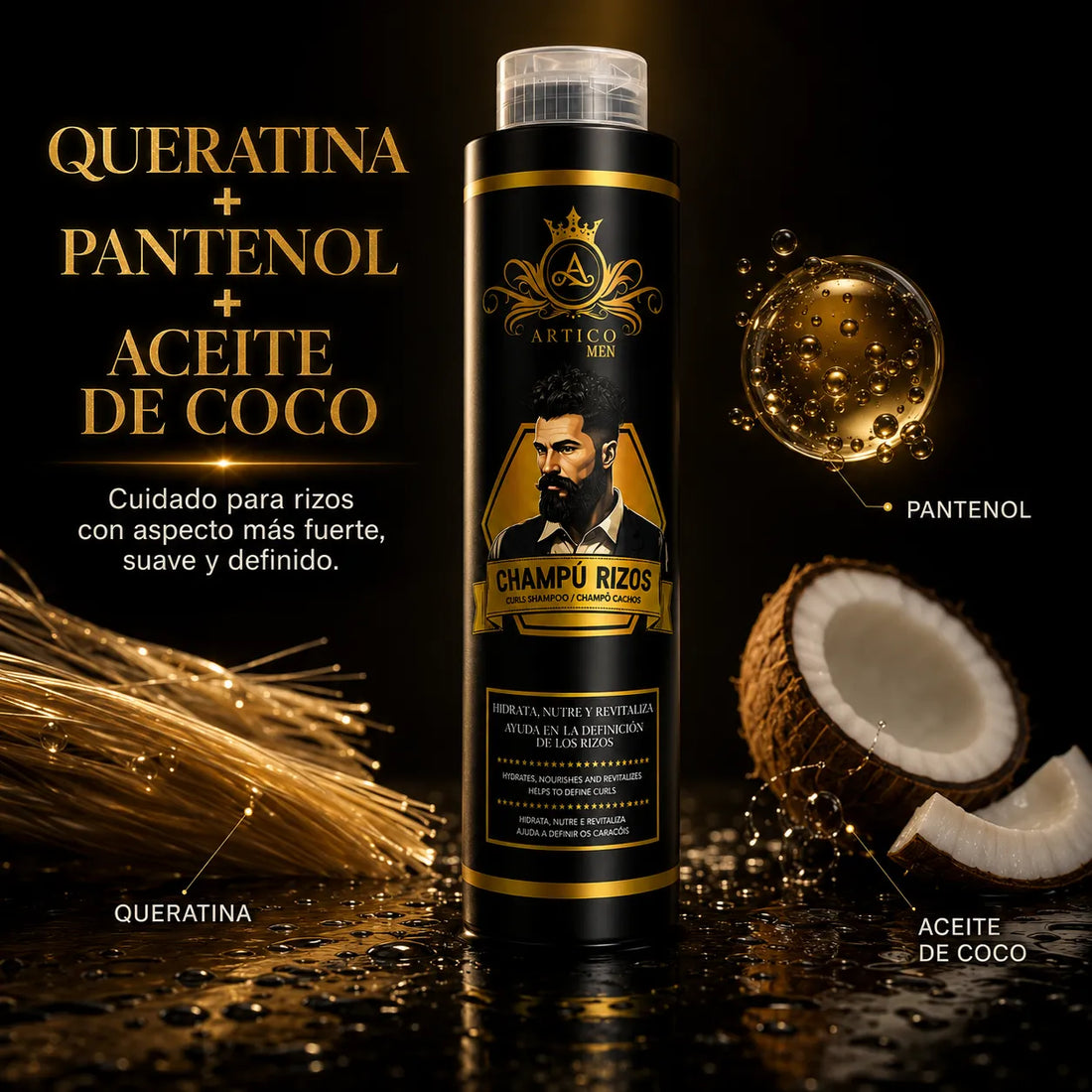 Ártico Men® – Champú Rizos con Queratina para Cabello Rizado y Ondulado 400ml