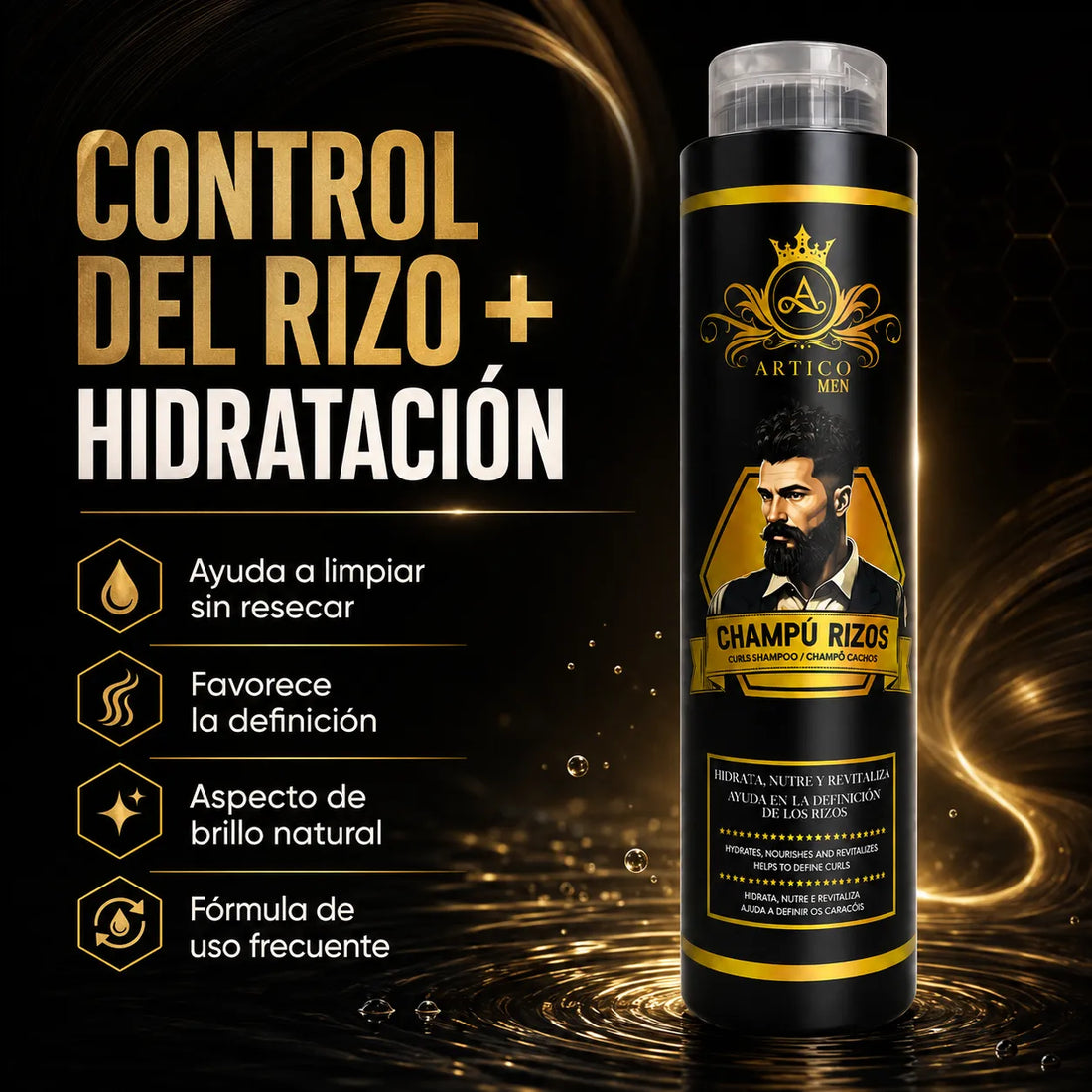 Ártico Men® – Champú Rizos con Queratina para Cabello Rizado y Ondulado 400ml