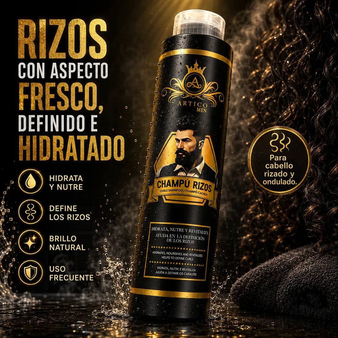 Ártico Men® – Champú Rizos con Queratina para Cabello Rizado y Ondulado 400ml