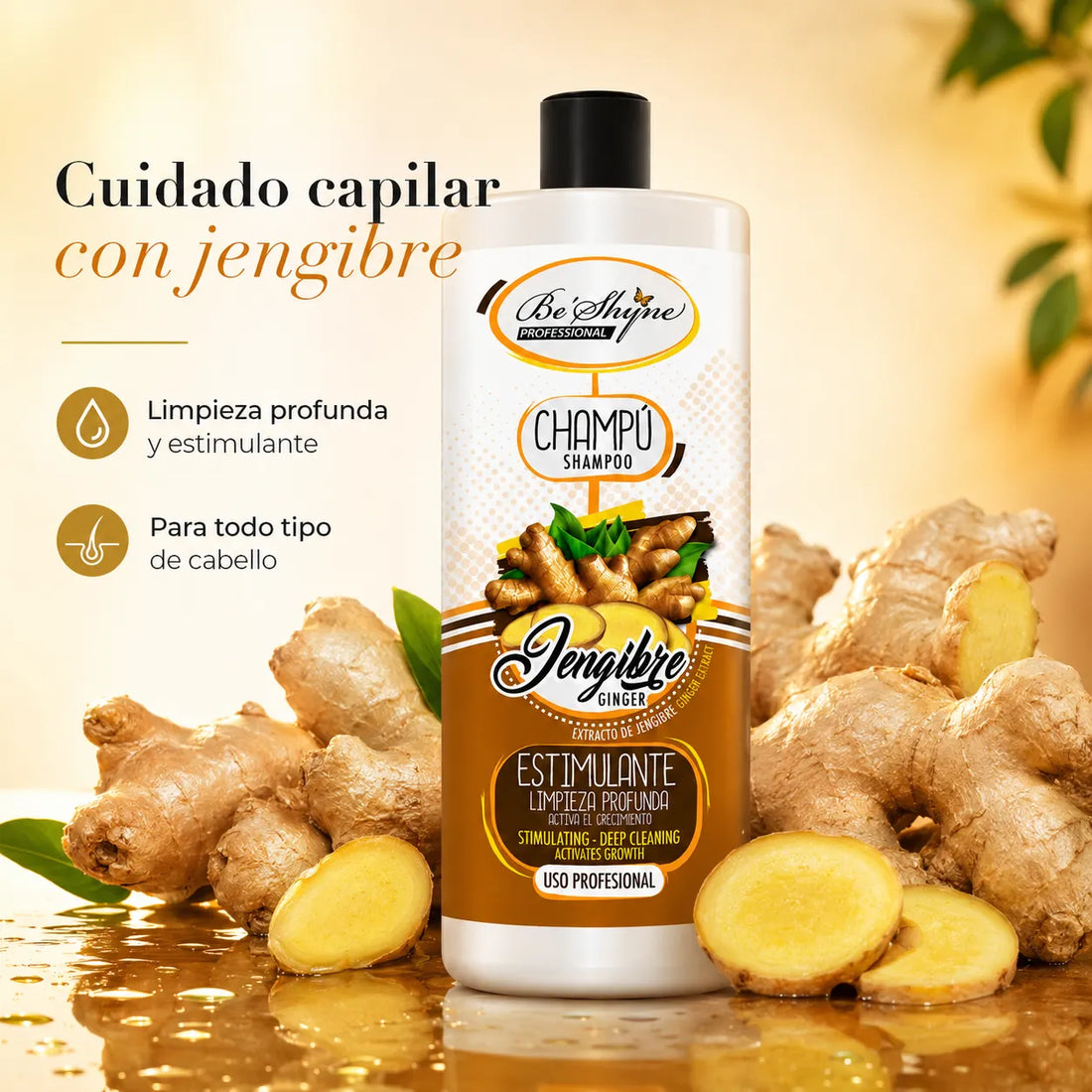 Be´Shyne – Champú para el Crecimiento del Cabello con Jengibre 1000ml