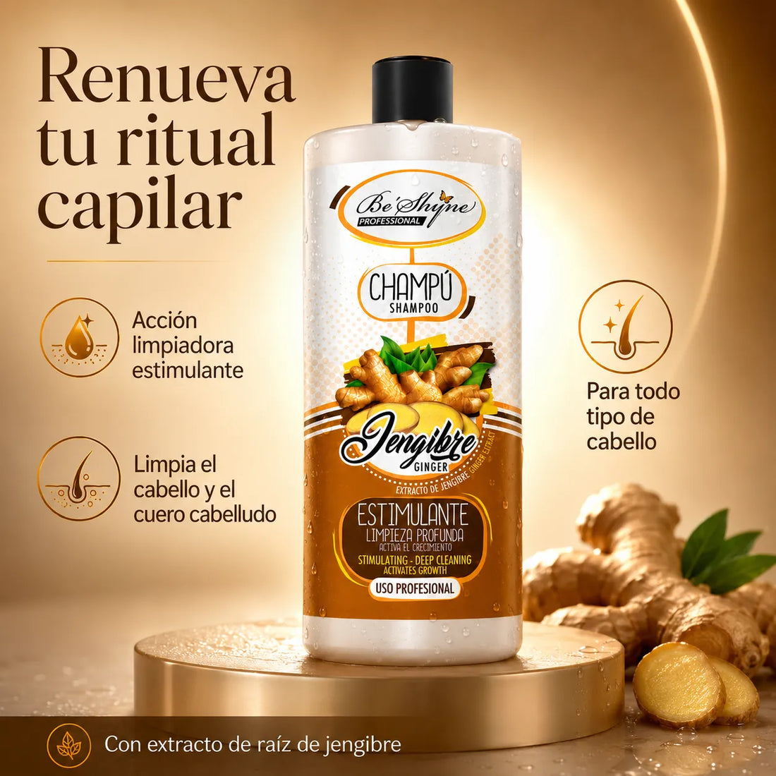 Be´Shyne – Champú para el Crecimiento del Cabello con Jengibre 1000ml