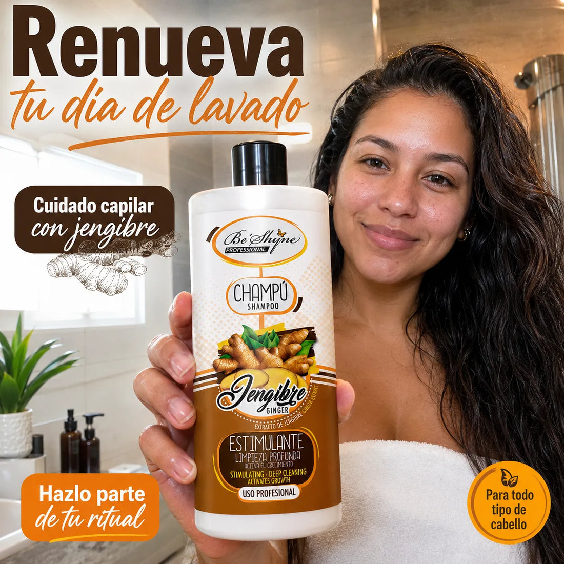 Be´Shyne – Champú para el Crecimiento del Cabello con Jengibre 1000ml