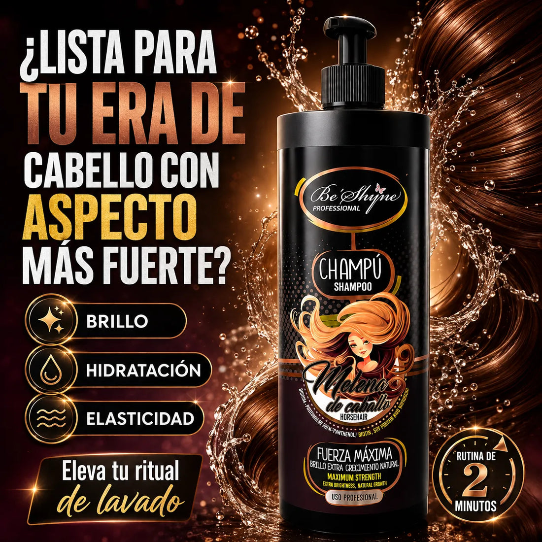Be´Shyne® – Champú Melenas Fortalecedor con Biotina para Todo Tipo de Cabello 1000ml