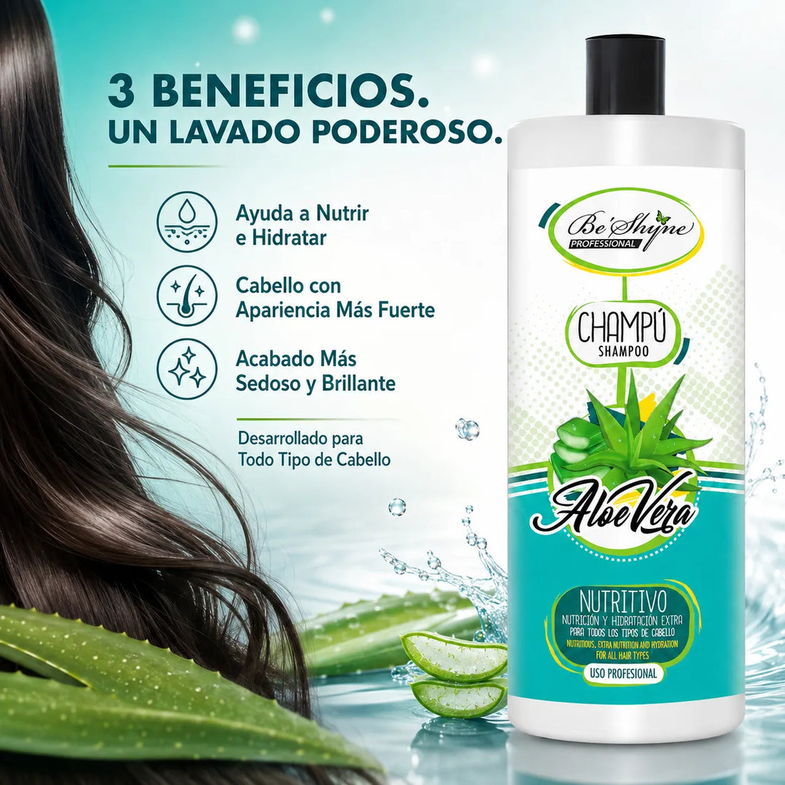 Be´Shyne – Champú Nutritivo de Aloe Vera para Todo Tipo de Cabello 1000ml