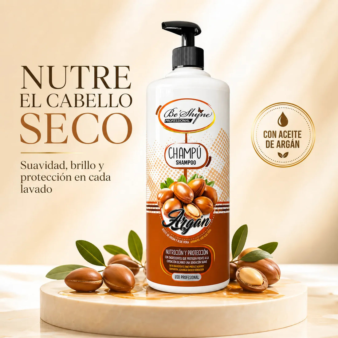Be'Shyne – Champú para Cabello Seco Nutritivo y Protector con Argán 1000 ml