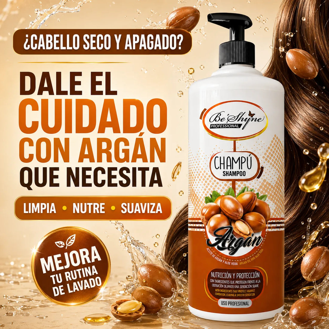Be'Shyne – Champú para Cabello Seco Nutritivo y Protector con Argán 1000 ml