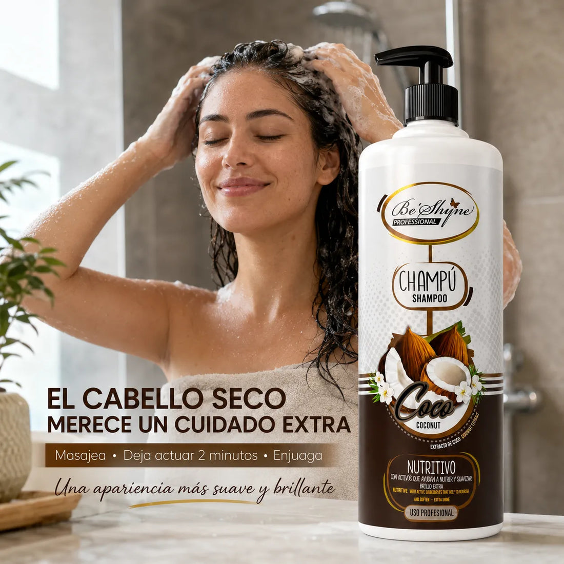 Be'Shyne – Champú para Cabello Seco Nutritivo con Coco 1000 ml