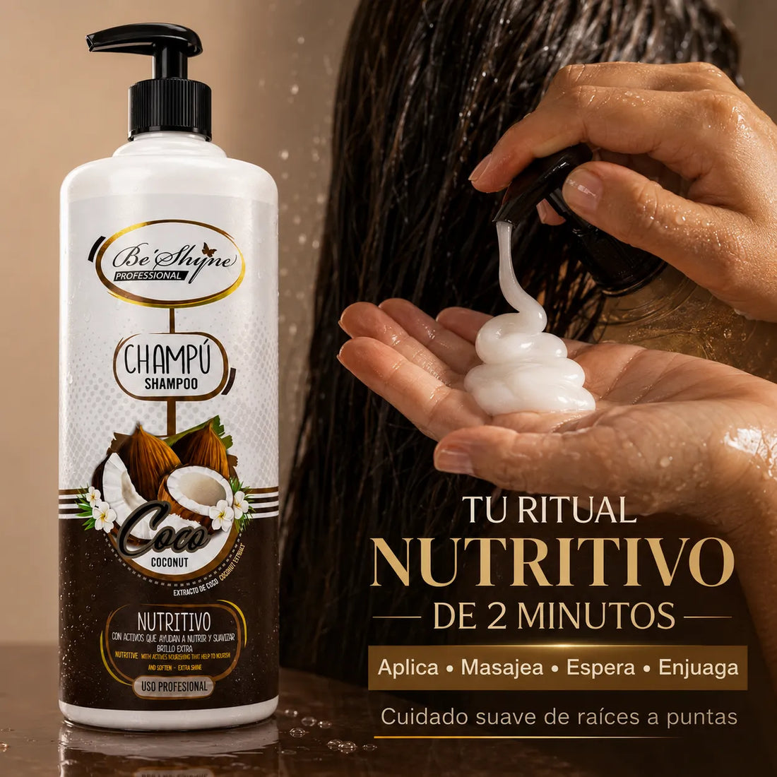 Be'Shyne – Champú para Cabello Seco Nutritivo con Coco 1000 ml