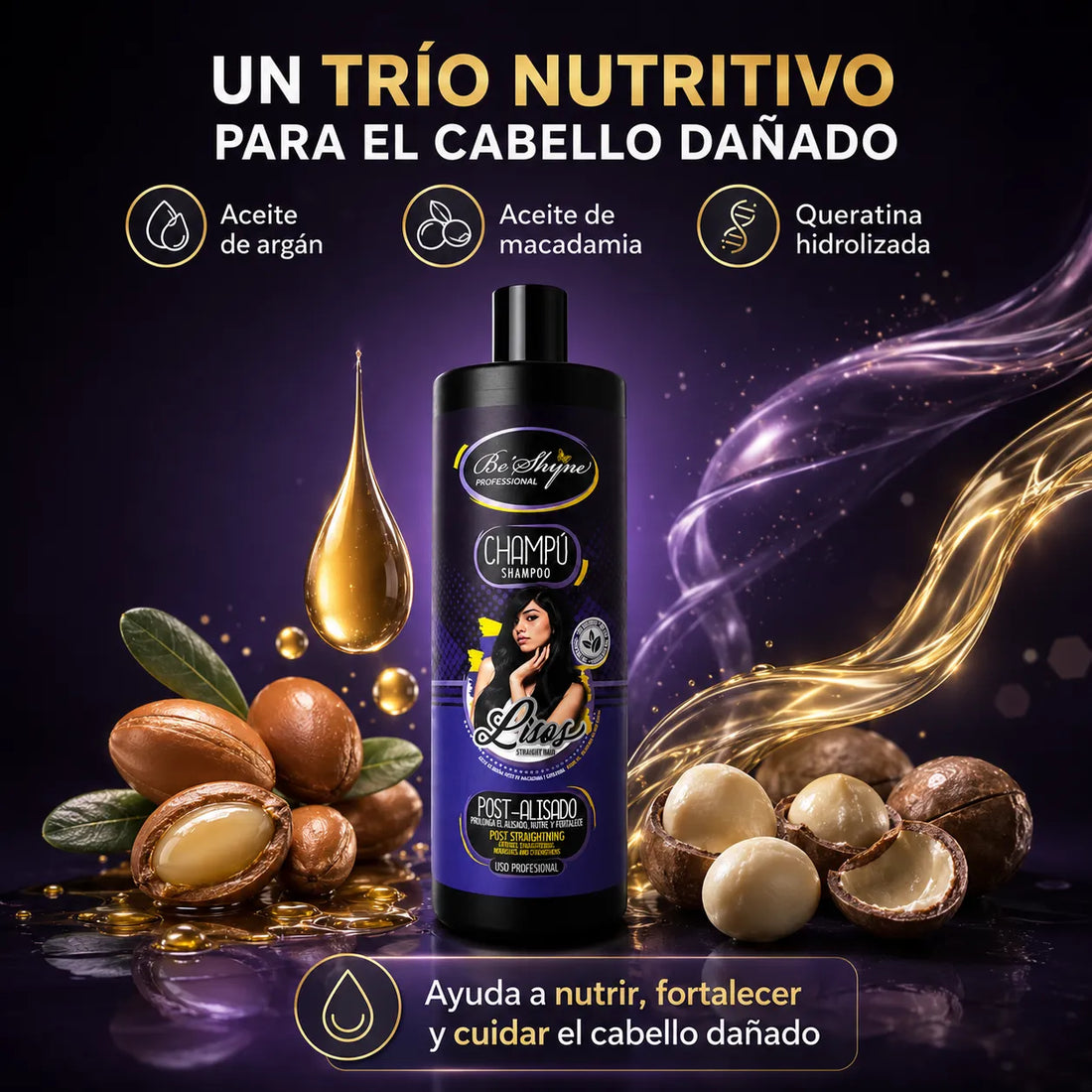 Be'Shyne – Champú Post-Alisado para Conservar el Efecto Liso 1000ml