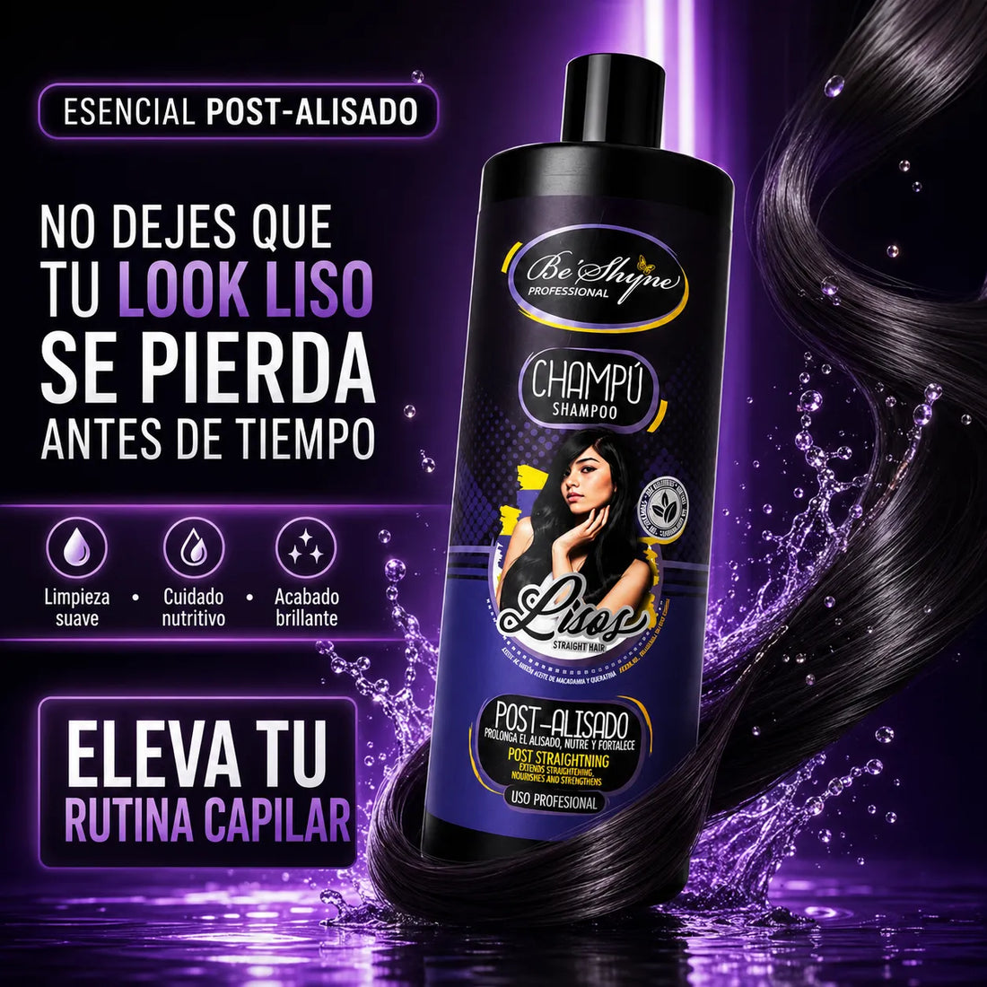 Be'Shyne – Champú Post-Alisado para Conservar el Efecto Liso 1000ml