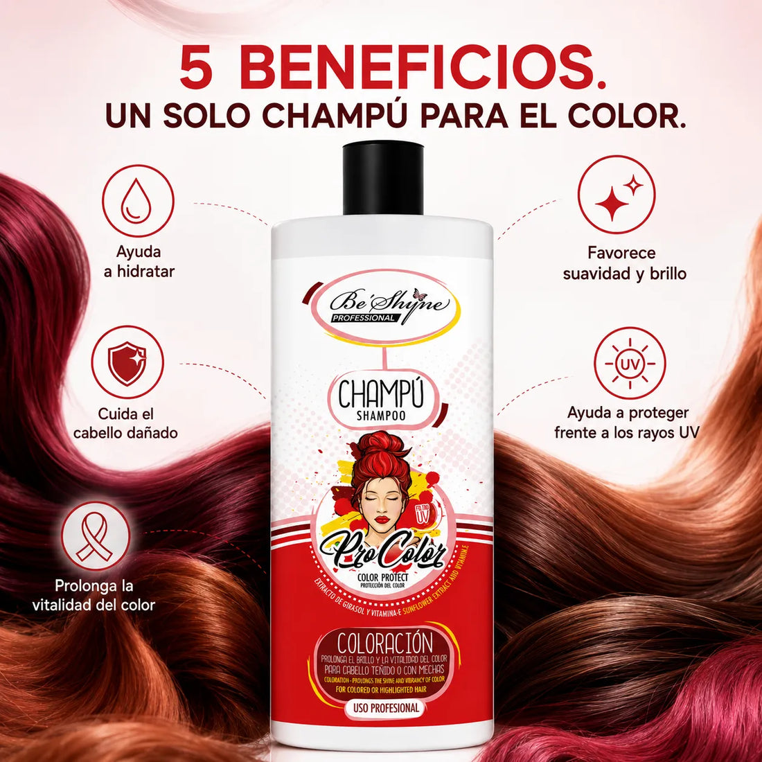 Be´Shyne® – Champú para Cabello Teñido Protector del Color 1000 ml
