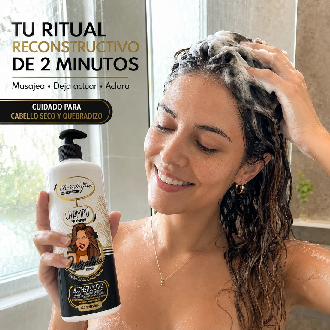 Be'Shyne – Champú reconstructivo para cabello dañado con queratina 1000 ml