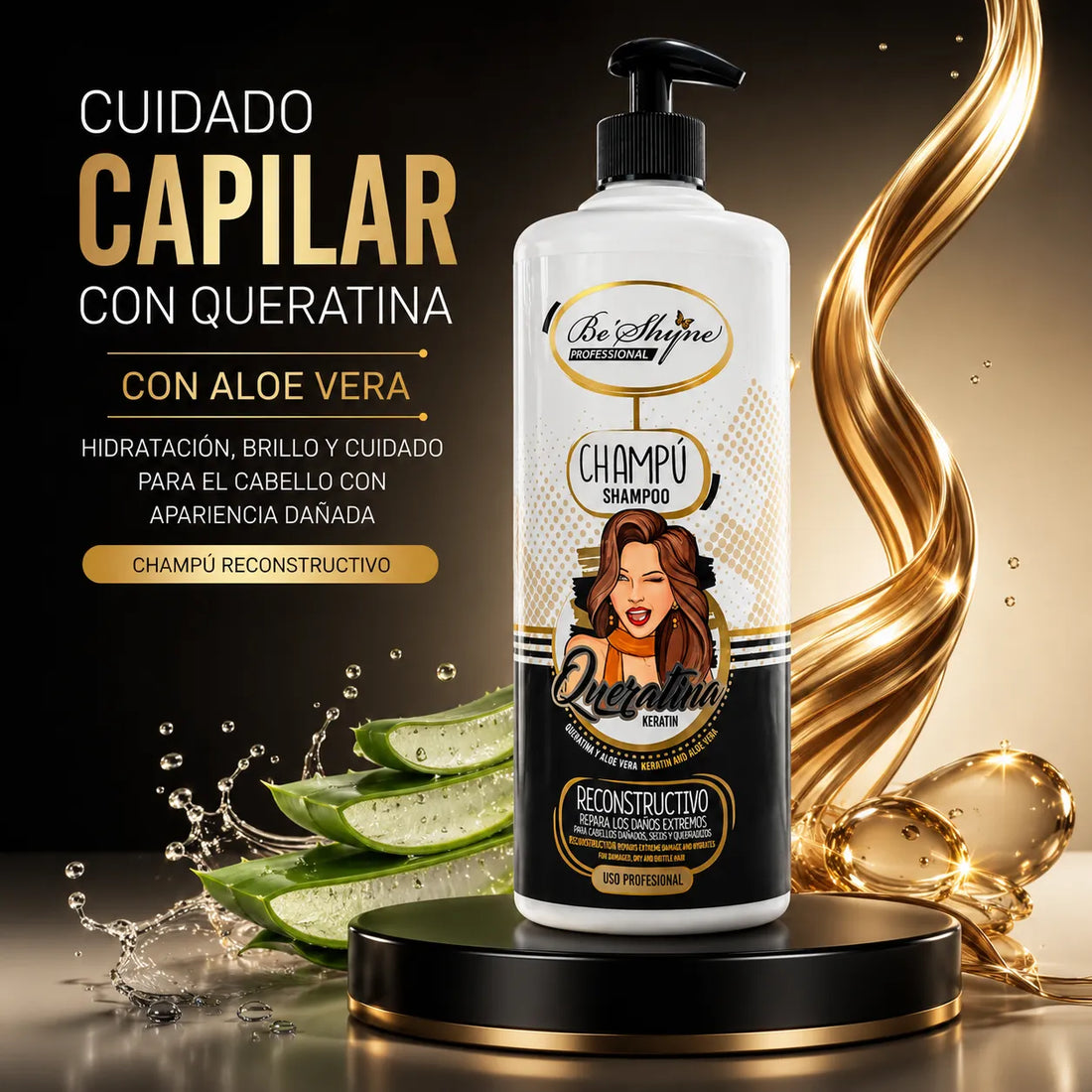 Be'Shyne – Champú reconstructivo para cabello dañado con queratina 1000 ml