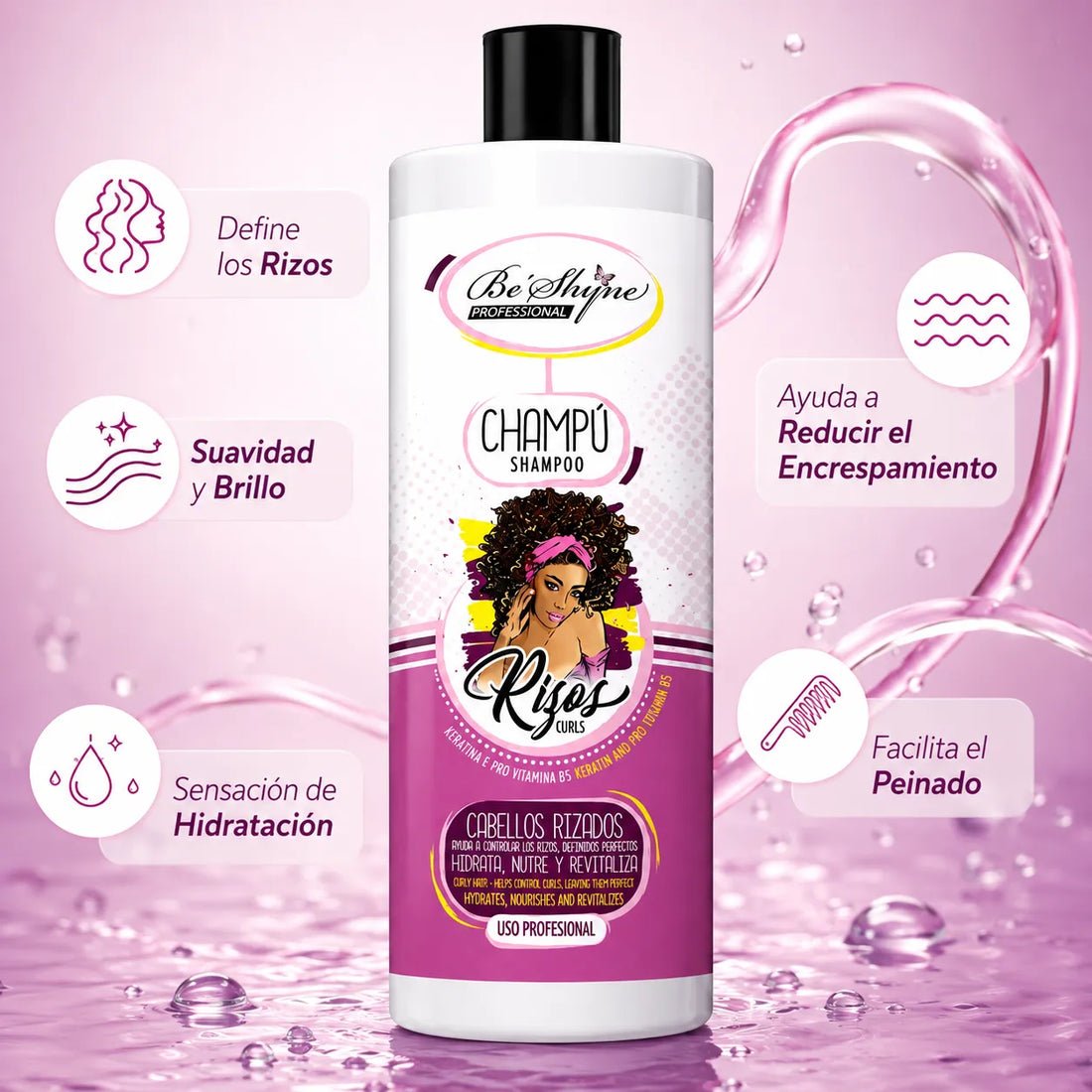 Be’Shyne – Champú para Rizos con Queratina y Pro Vitamina B5 para Cabello Rizado