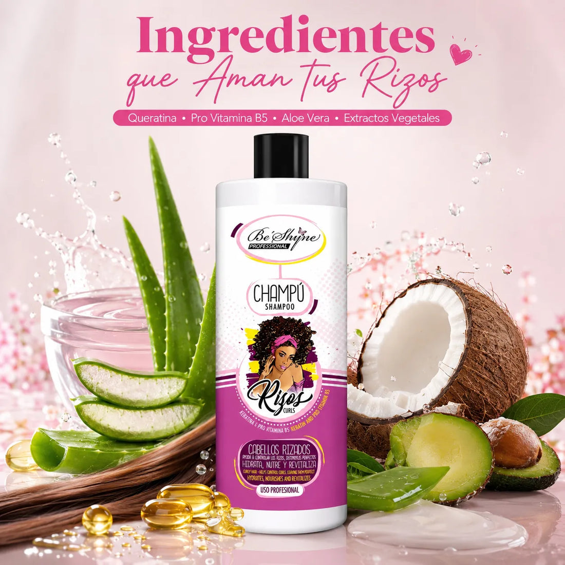 Be’Shyne – Champú para Rizos con Queratina y Pro Vitamina B5 para Cabello Rizado