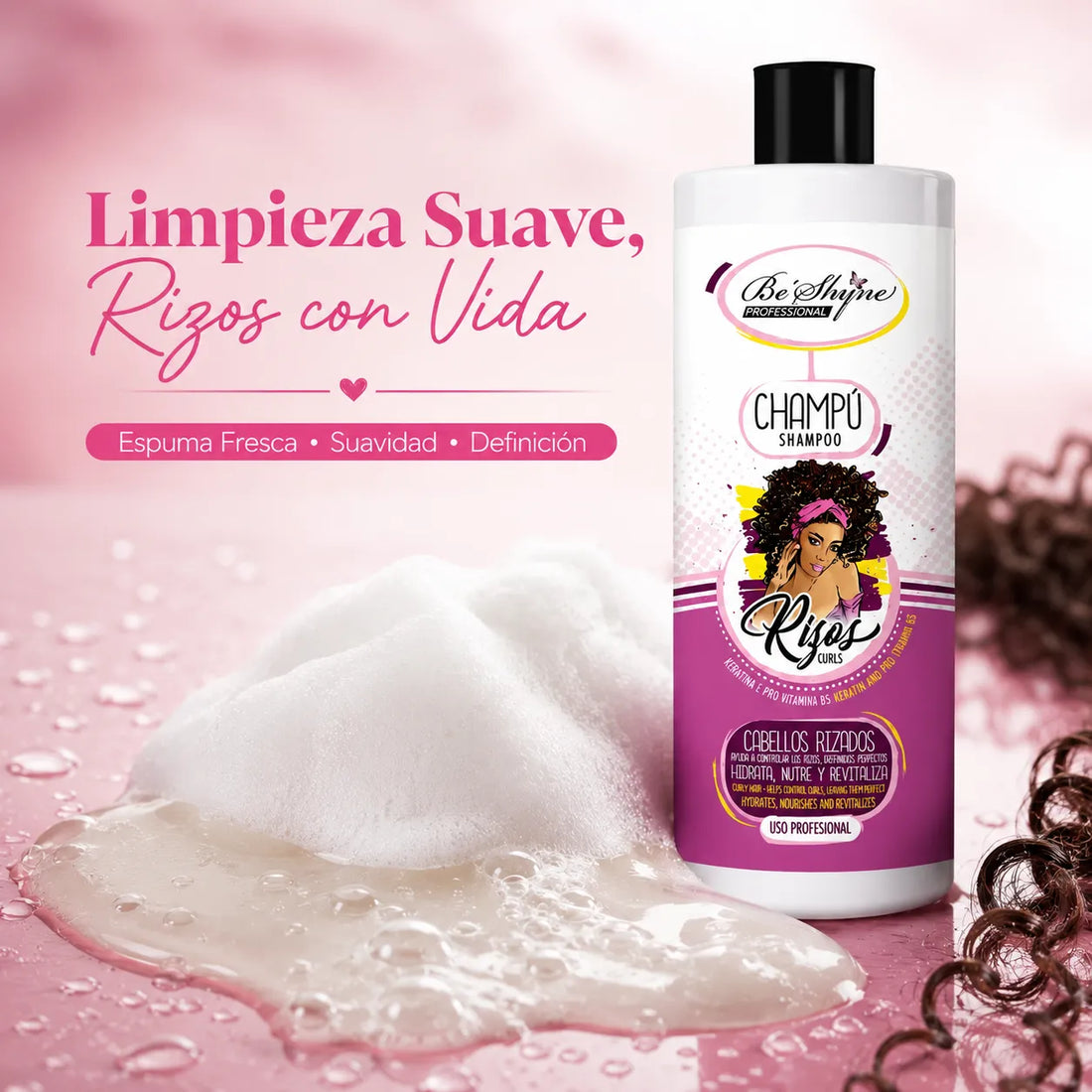 Be’Shyne – Champú para Rizos con Queratina y Pro Vitamina B5 para Cabello Rizado