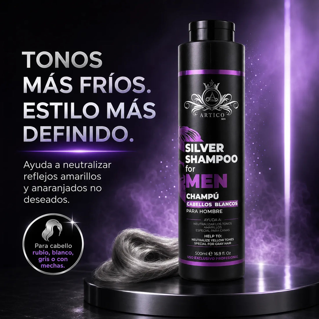 Ártico Men® – Champú matizador para cabello rubio y blanco 500 g