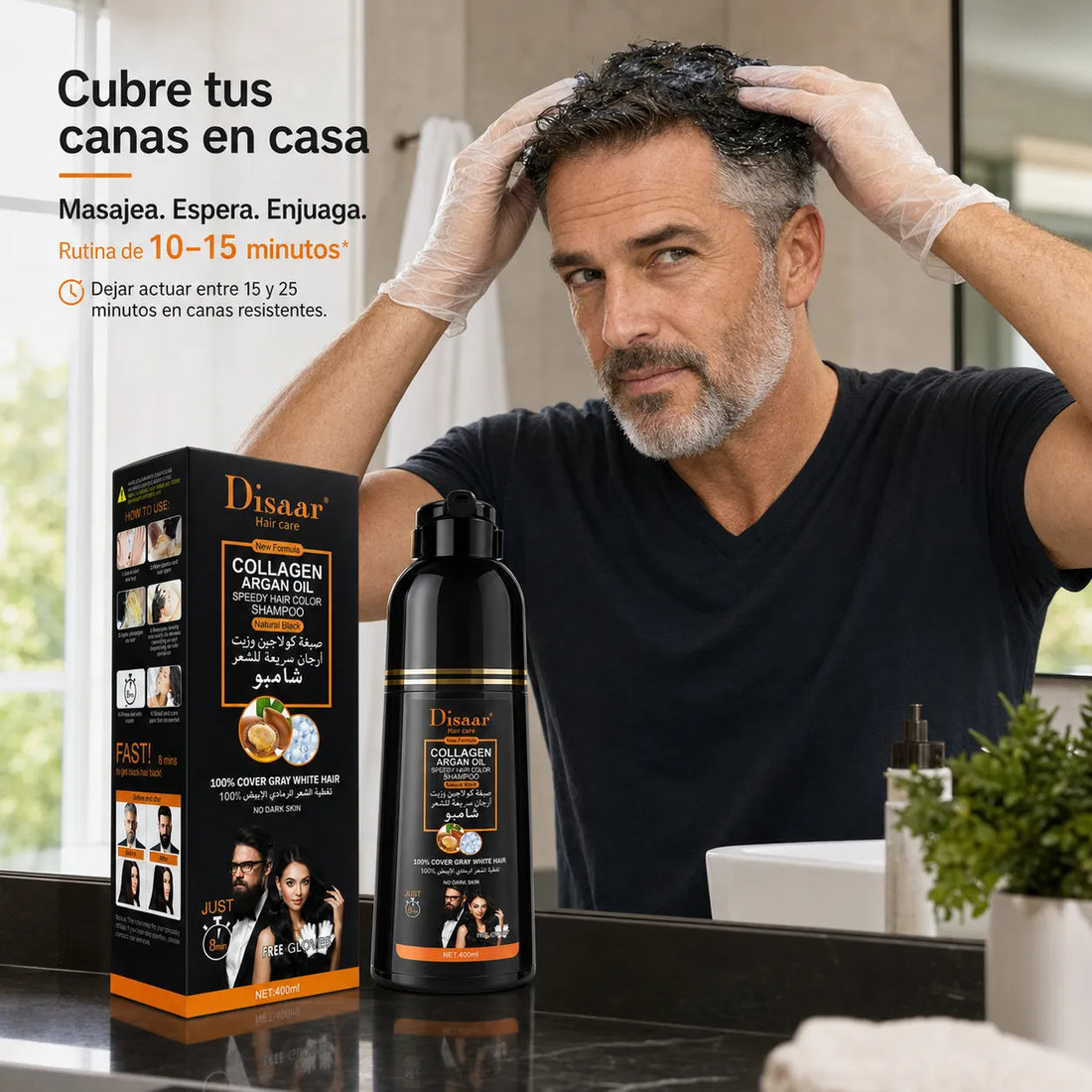 DISAAR – Champú cubre canas negro natural 400 ml