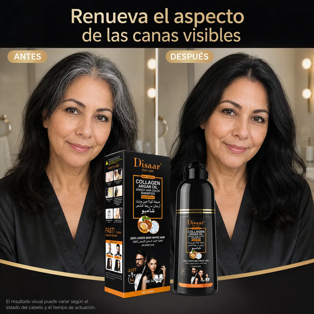 DISAAR – Champú cubre canas negro natural 400 ml