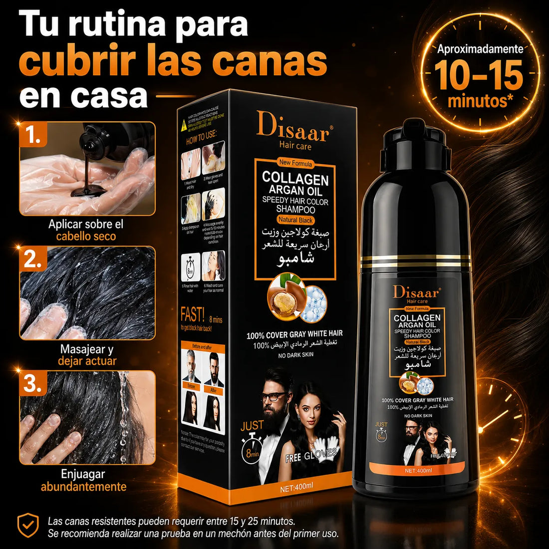 DISAAR – Champú cubre canas negro natural 400 ml
