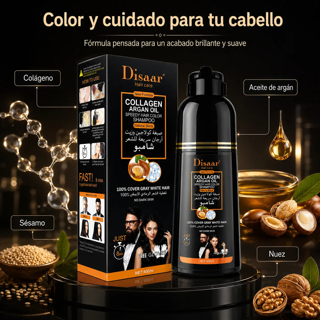 DISAAR – Champú cubre canas negro natural 400 ml