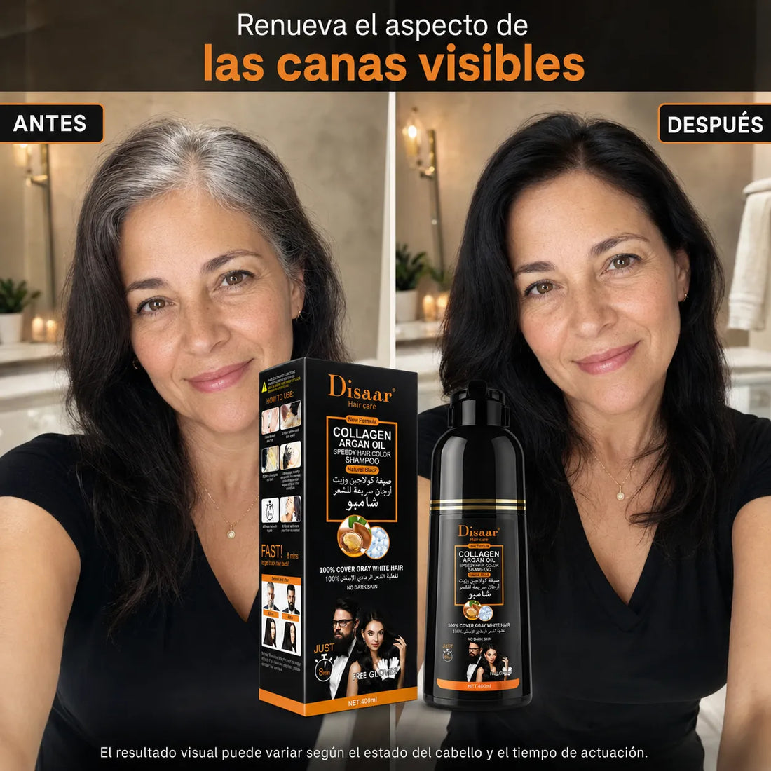 DISAAR – Champú cubre canas negro natural 400 ml