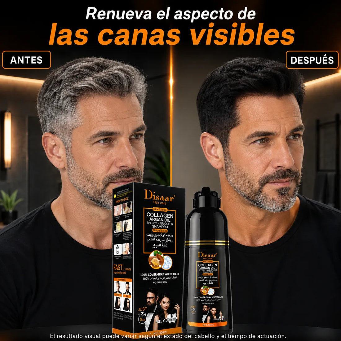 DISAAR – Champú cubre canas negro natural 400 ml