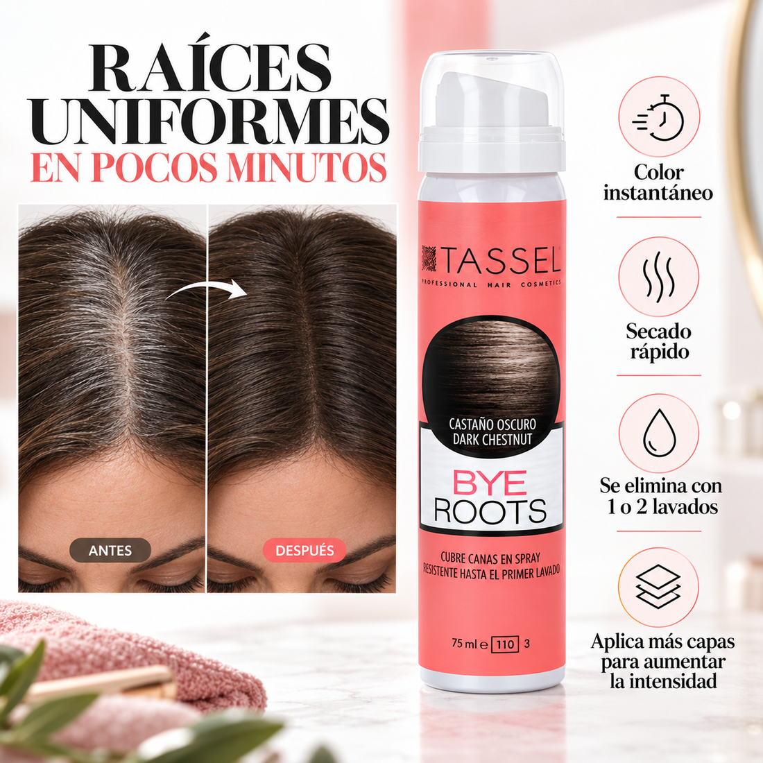 Tassel – Spray Cubre Canas para Retoque de Raíces 75 ml