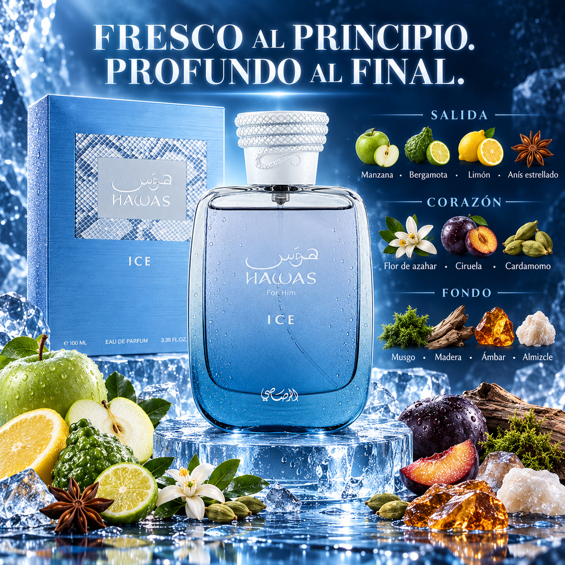 Rasasi – Perfume para Hombre Hawas Ice Fresco y Afrutado 100 ml