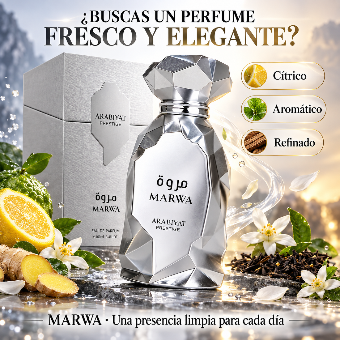 Arabiyat Prestige – Perfume Árabe para Hombre Marwa Fresco y Cítrico 100 ml