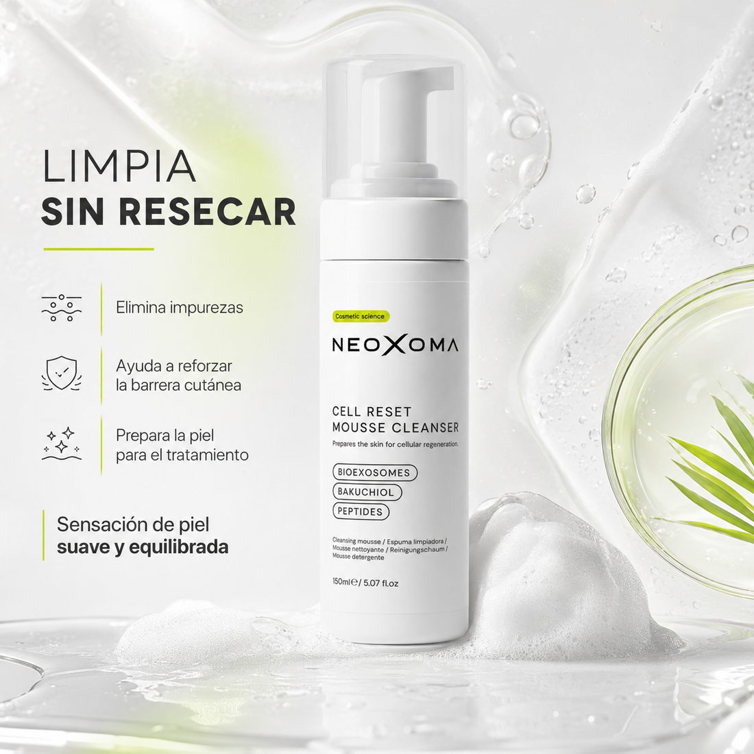 NEOXOMA, Cell Reset Foaming Cleanser, Facial Cleanser Foaming cleanser Mousse cleanser NEOXOMA Cell Reset Facial care Skincare Deep facial cleansing Foaming makeup remover Facial cosmetics