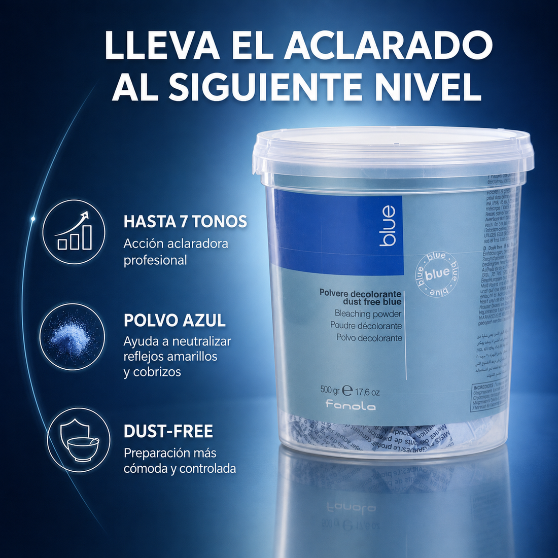 Fanola – Polvo Decolorante Azul para Aclarar Hasta 7 Tonos 500 g