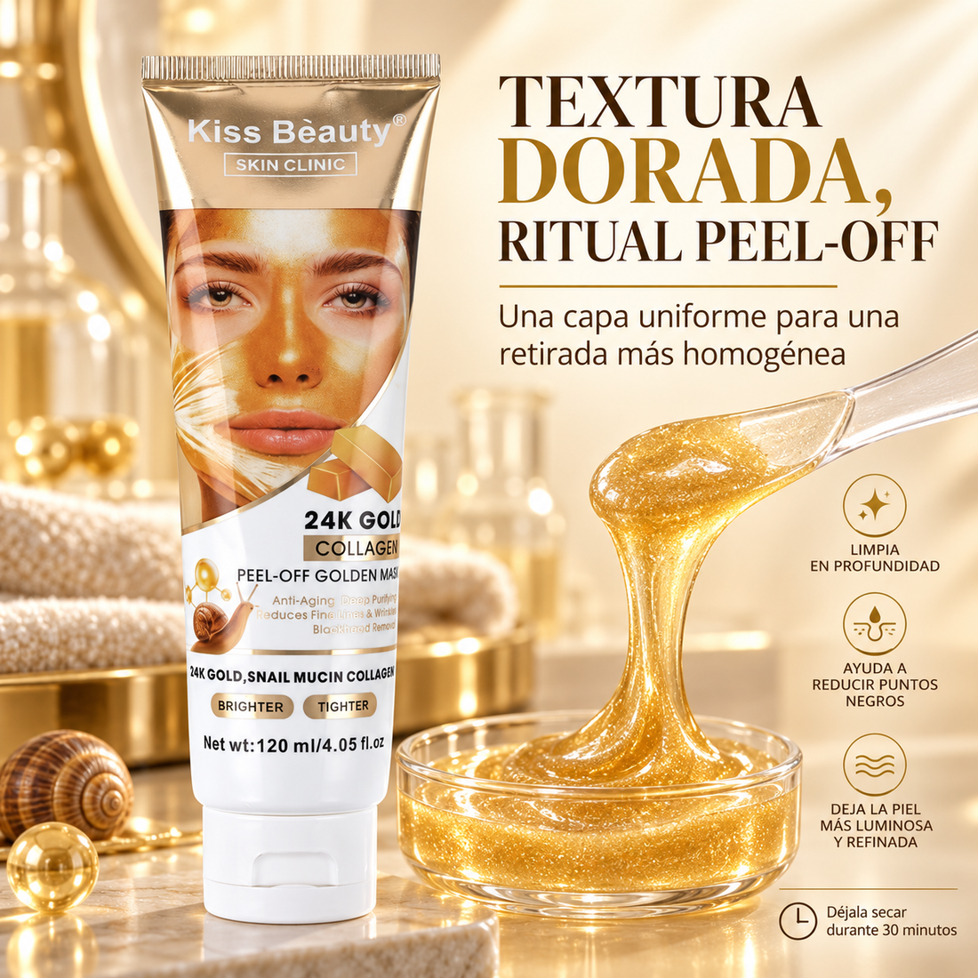 Kiss Beauty – Mascarilla facial peel-off para piel suave y radiante 120 ml