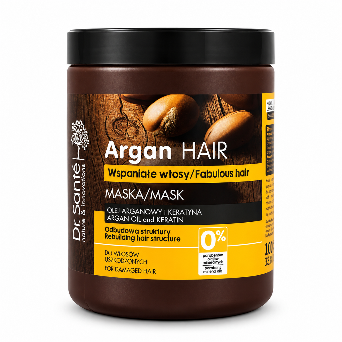 Dr. Sante Professional Moisturizing Hair Mask with Argan Oil and Keratin - Damaged Hair, Natural, Paraben-Free 1L