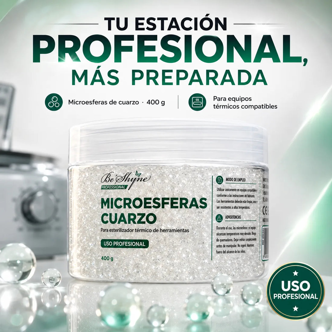 Be Shyne Professional – Microesferas para Esterilizador Térmico 400 g 2Unidades