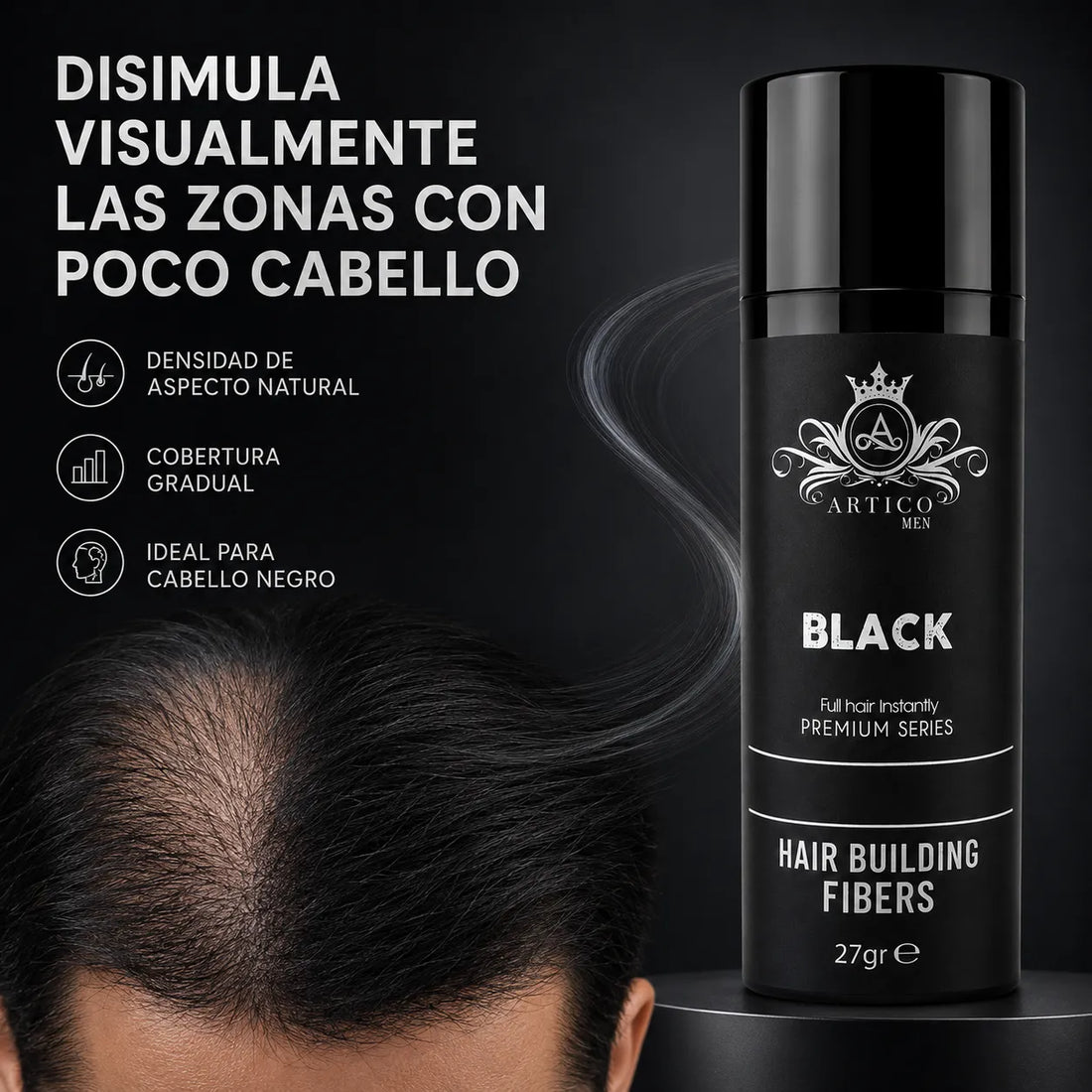 Ártico Men – Fibra capilar negra para mayor densidad visual 27 g