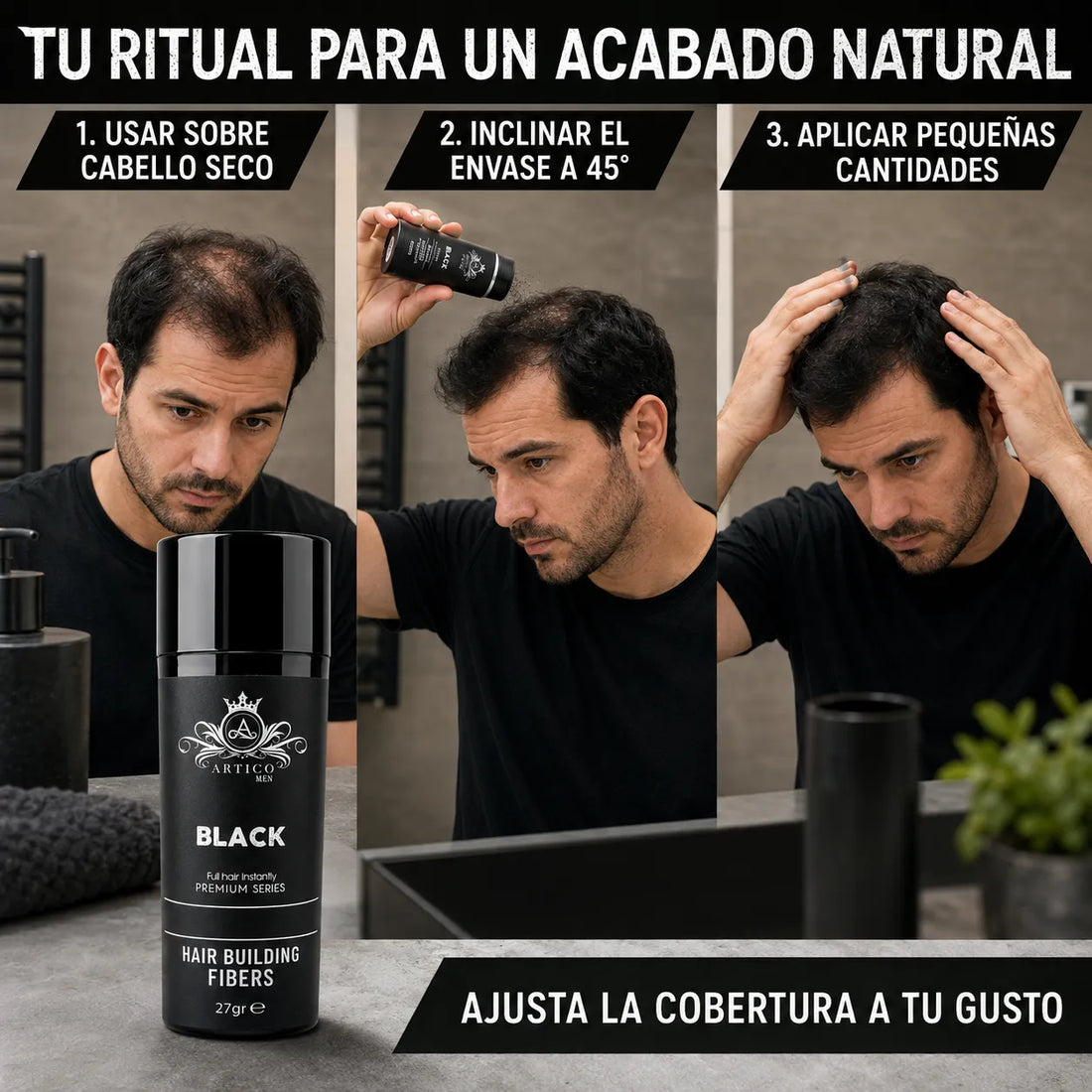 Ártico Men – Fibra capilar negra para mayor densidad visual 27 g