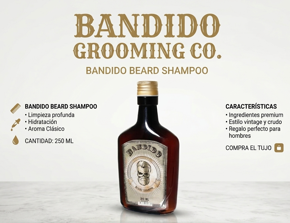 BEARD SHAMPO BANDIDO, Champú barba, 250 ml