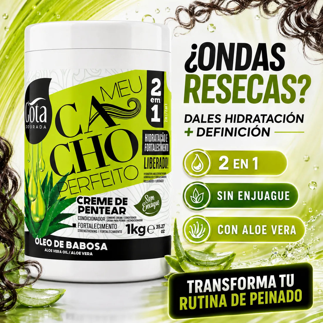 Gota Dourada – Crema para Peinar Hidratante Meu Cacho Perfeito 2 en 1 1kg
