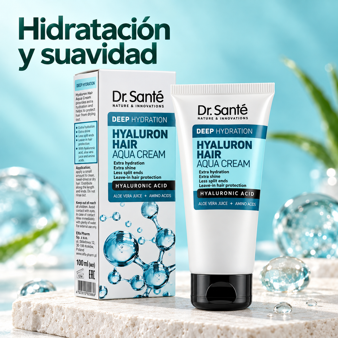 Dr. Santé – Crema capilar hidratante Hyaluron Hair sin aclarado 100 ml
