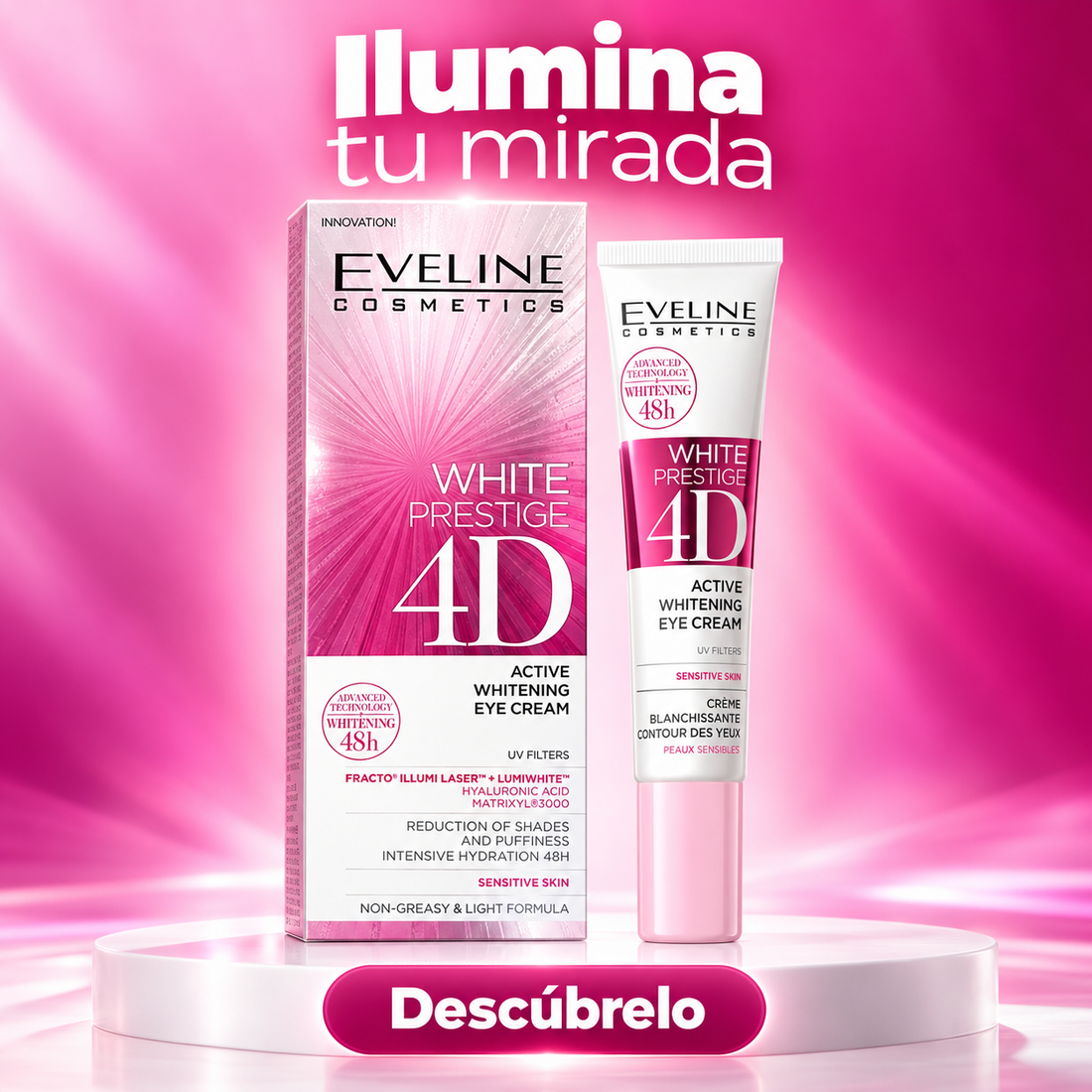 Eveline Cosmetics – Contorno de ojos iluminador White Prestige 4D para piel sensible 20 ml