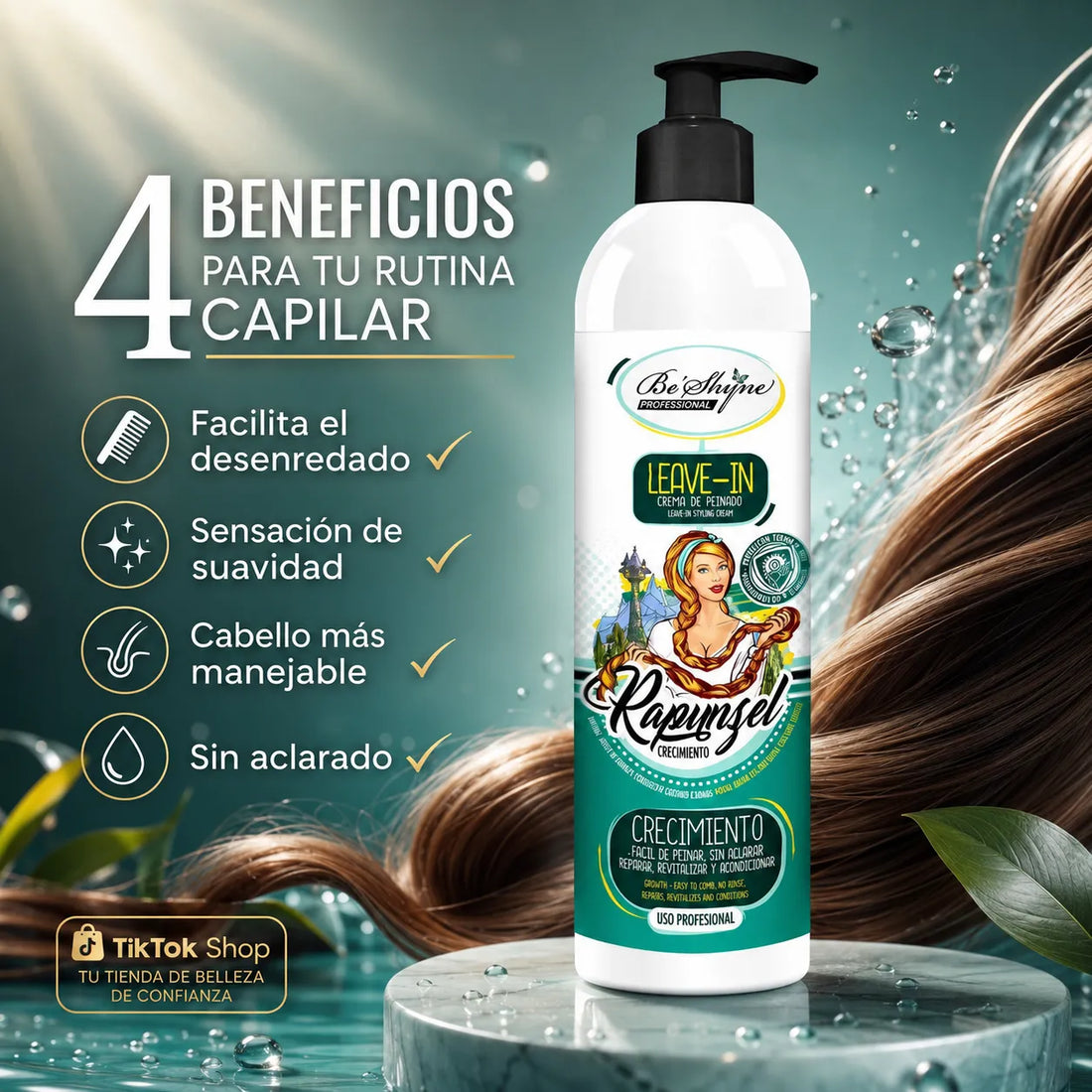 Be´Shyne® – Crema de Peinado Leave-In con Biotina y Aceite de Argán para Todo Tipo de Cabello 500ml