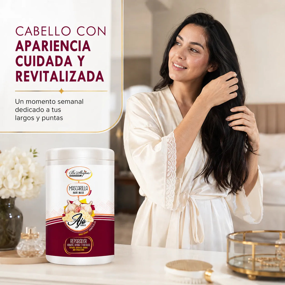 Be´Shyne® – Mascarilla para Cabello Dañado con Ajo y Queratina 1000 ml