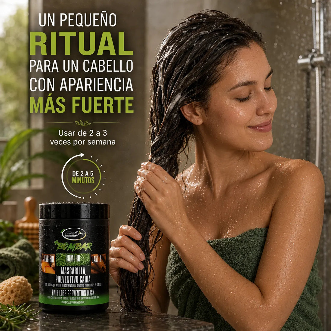 Be´Shyne® – Mascarilla Capilar +Bombar con Jengibre, Romero y Canela para Cabello Frágil 1kg