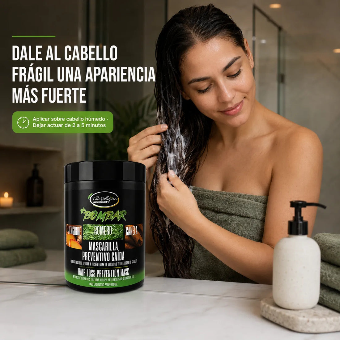 Be´Shyne® – Mascarilla Capilar +Bombar con Jengibre, Romero y Canela para Cabello Frágil 1kg