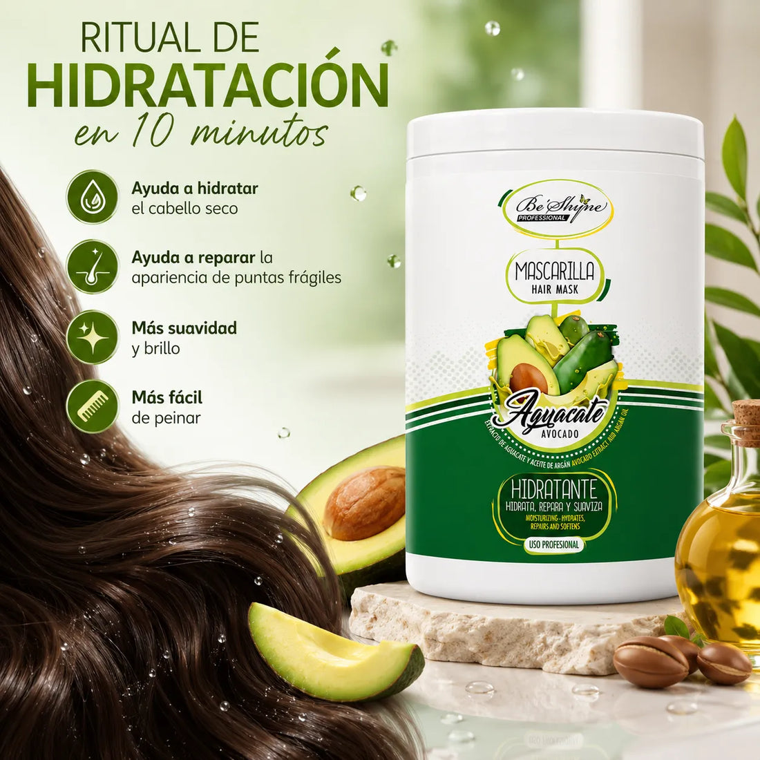 Be´Shyne® – Mascarilla Hidratante de Aguacate para Cabello Seco y Frágil 1000ml