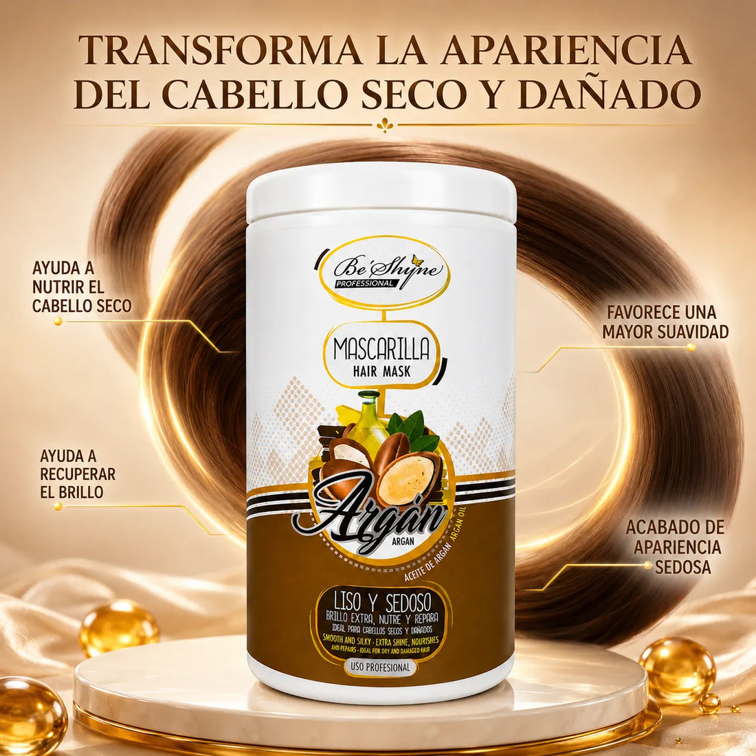 Be'Shyne – Mascarilla para Cabello Seco con Argán 1000ml