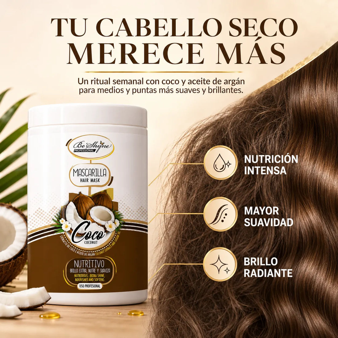 Be´Shyne® – Mascarilla para Cabello Seco Nutritiva con Coco 1000ml