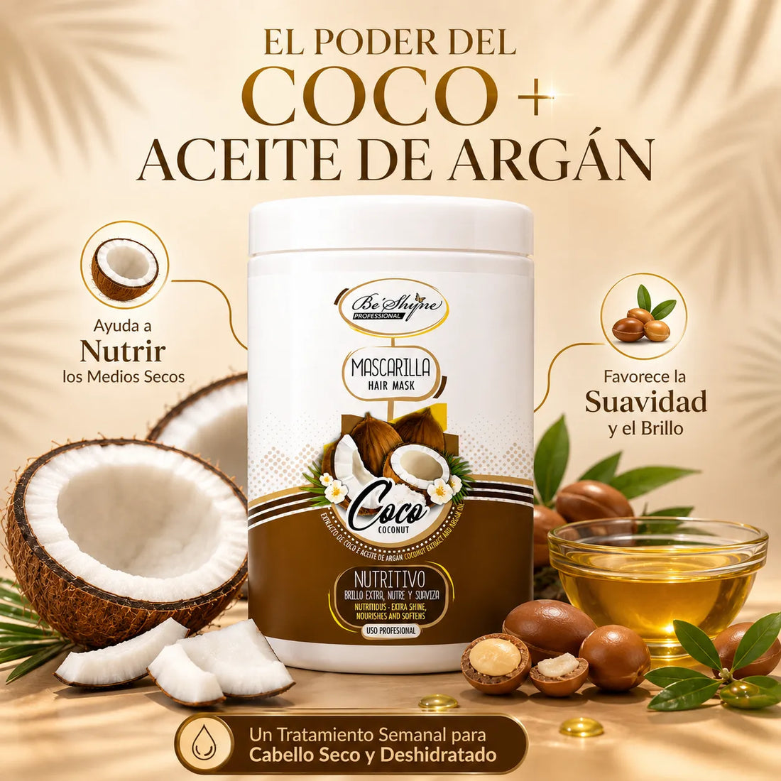 Be´Shyne® – Mascarilla para Cabello Seco Nutritiva con Coco 1000ml