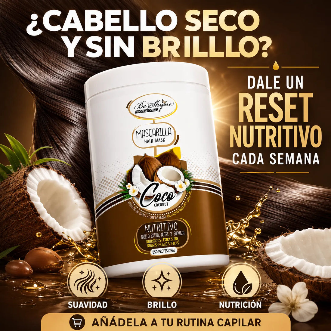 Be´Shyne® – Mascarilla para Cabello Seco Nutritiva con Coco 1000ml